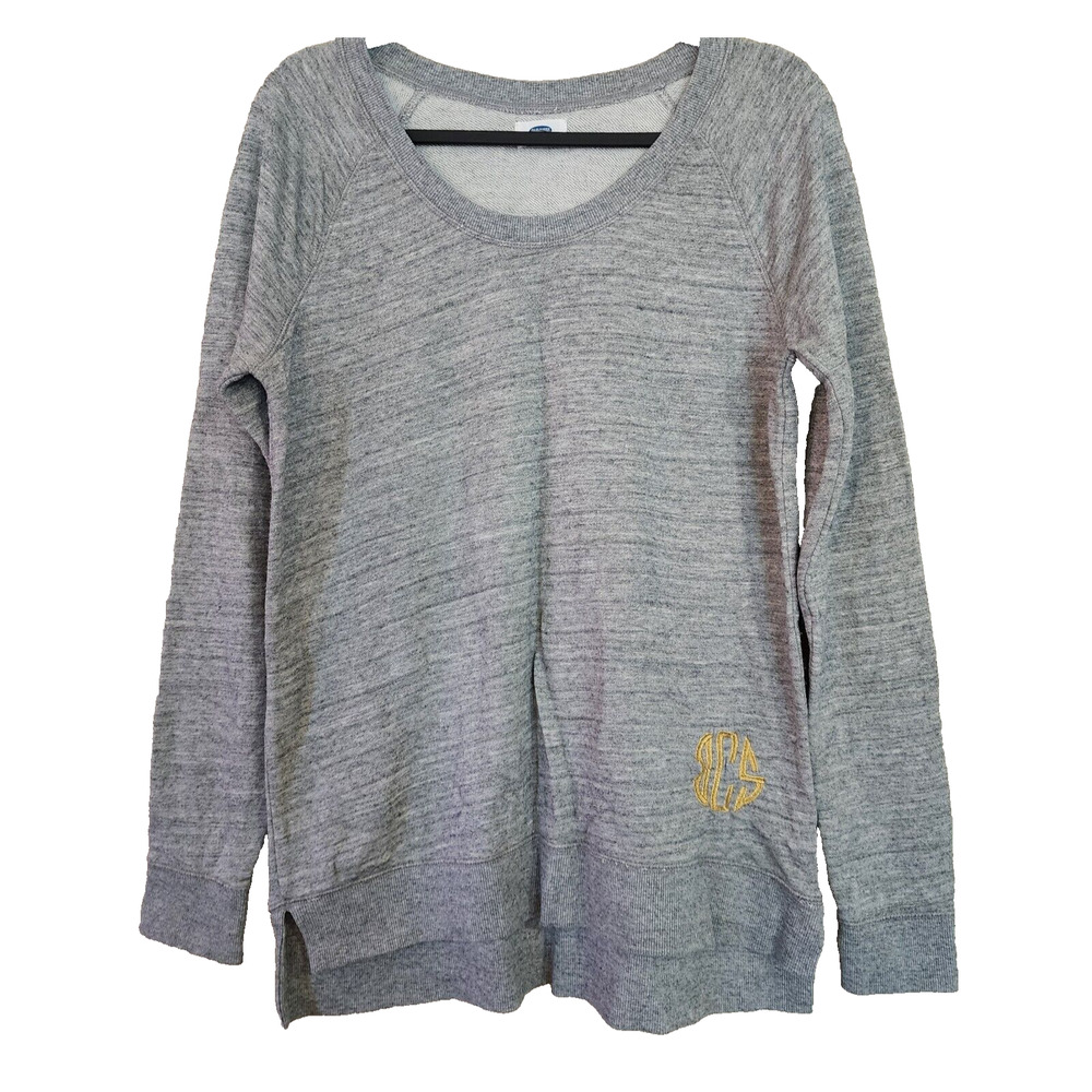Old Navy Womens Long Fleece Sweatshirt Size M Heather Gray Raglan Embroidered